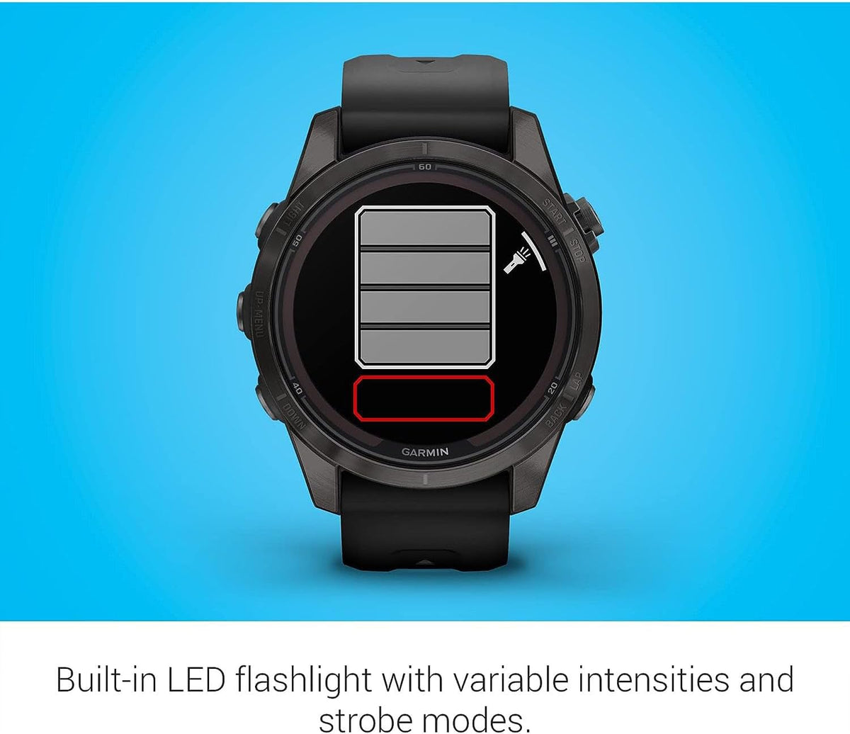 Garmin Fenix 7S Pro Solar, Sapphire, Carbon Gray DLC Titanium, Black Bundle with 2 Year Enhanced Protection Pack