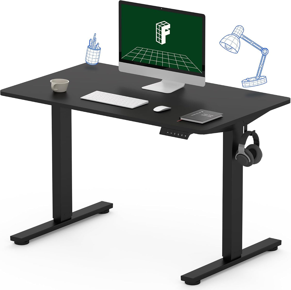 FLEXISPOT 40'x24' One-Piece Electric Standing Desk, 1' Thick Seamless Desktop for Home Office, Study & Multi-Monitor Setup, Black