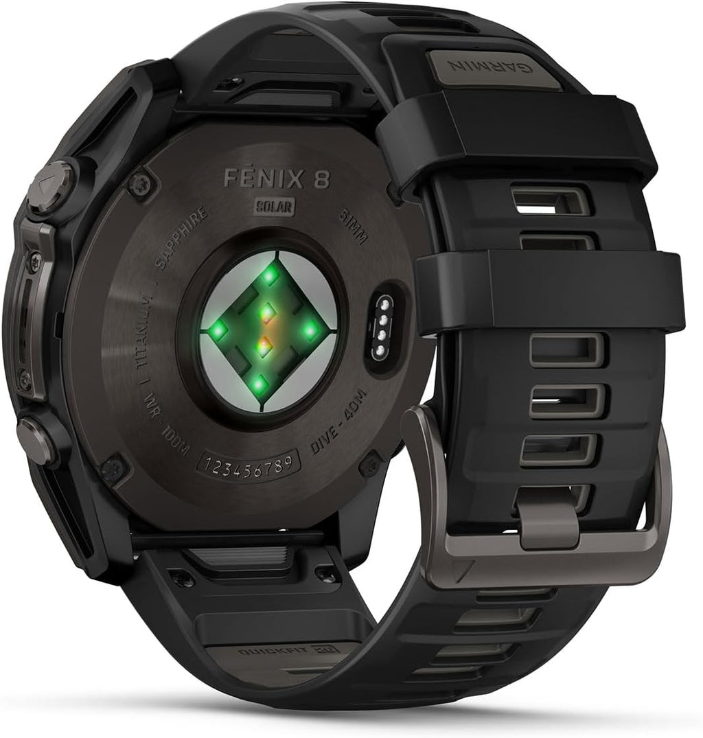 PlayBetter Garmin Fenix 8 Solar Sapphire (51mm, Carbon Gray DLC Titanium) Multisport GPS Smartwatch Bundle - 1.4' Touchscreen, Built-in LED Flashlight Portable & Screen Protectors