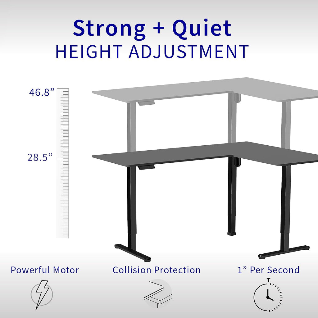VIVO Corner Standing Desk, 75 x 63 inch Reversible L-Shaped Workstation, Electric Height Adjustment, Home, Office, and Reception Rooms, Real Bamboo Table Top Black Frame, DESK-E3CTBO-75