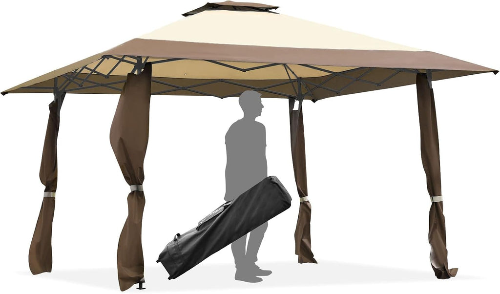 Tangkula 13x13 Ft Pop Up Gazebo, 2 Tier Patio Gazebo, 1 Person Setup Instant Outdoor Shelter with Carrying Bag, UPF 50+ Protection, Ideal for Garden, Lawn, Backyard