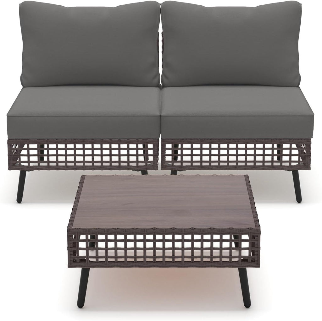 LAUSAINT HOME 3 Pieces Outdoor Sectional Sofa Set, All-Weather PE Wicker Rattan Patio Conversation Set with Thick Cushions & Coffee Table, Patio Furniture Set for Garden, Backyard, Porch (Grey)