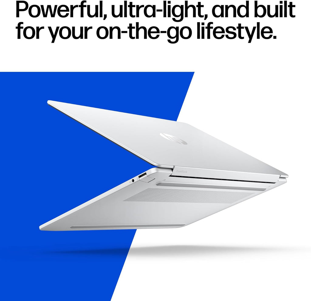 HP OmniBook 5 14 inch Next Gen AI PC, OLED Display, Snapdragon X Plus X1P-42-100, 16 GB RAM, 1 TB SSD, Qualcomm Adreno GPU, Windows 11 Home, Glacier Silver, 14-he0099nr