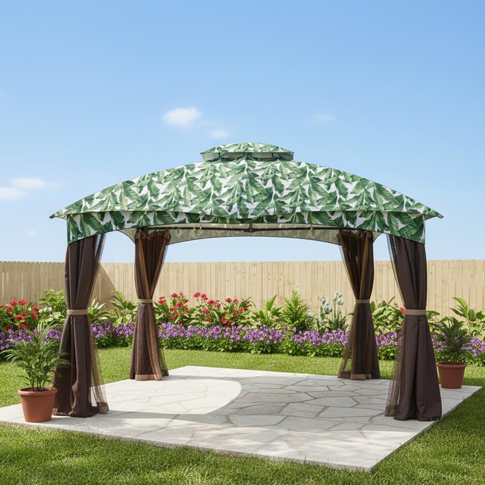 Garden Winds Durable 350 Replacement Canopy Top Compatible with Allen Roth 10' x 12' Gazebo Models GF-12S004B, TPGAZ17-002 - Palm