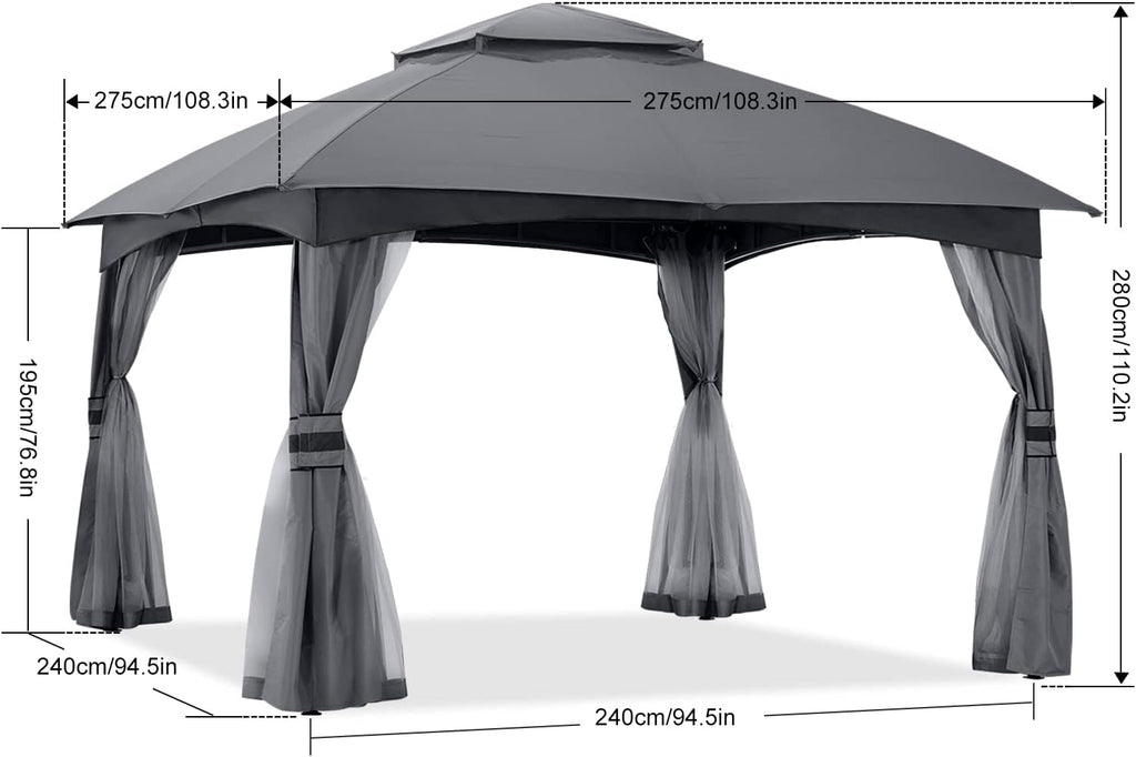 ABCCANOPY 8x8 Outdoor Gazebo - Patio Gazebo with Mosquito Netting, Outdoor Canopies for Shade and Rain for Lawn, Garden, Backyard & Deck (Dark Gray)