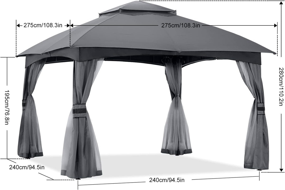 ABCCANOPY 8x8 Outdoor Gazebo - Patio Gazebo with Mosquito Netting, Outdoor Canopies for Shade and Rain for Lawn, Garden, Backyard & Deck (Dark Gray)