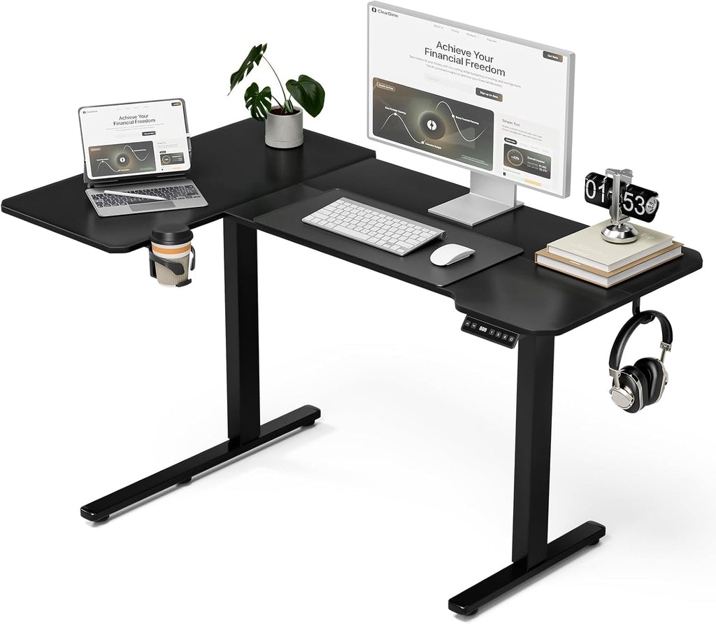 Acrolix 51' Reversiable L-Shaped Electric Standing Desk Adjustable Height Gaming Stand Up Corner Desk Sit Stand Home Office Computer Desk with Splice Board,Black Top