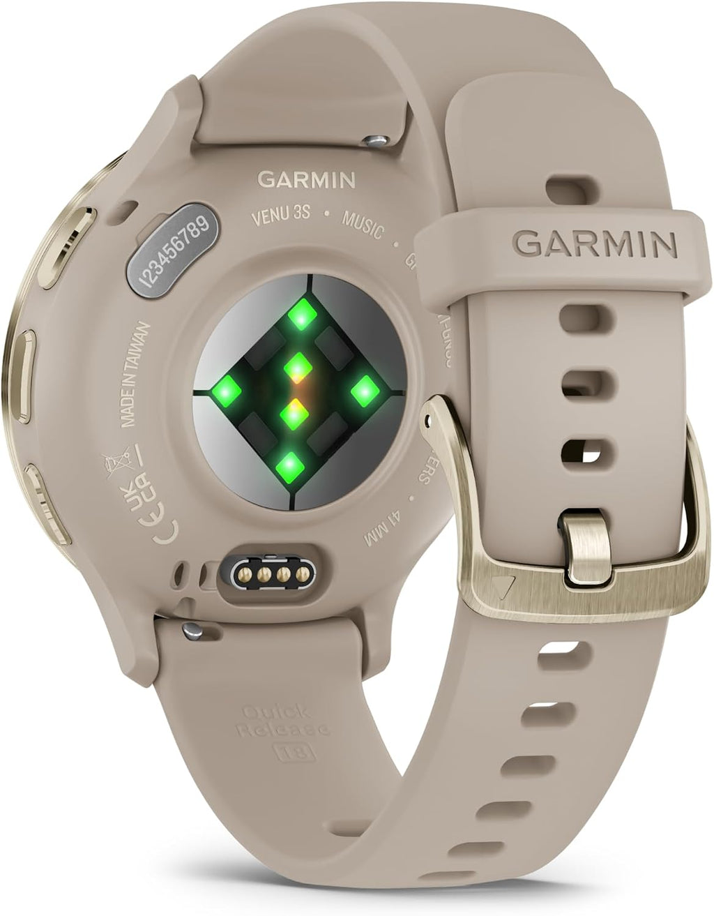 Garmin Venu 3S Advanced Fitness & Health Tracker Smart Watch Soft Gold Stainless Steel Bezel with 41 MM French Gray Case and Silicone Band 1.2 Inch AMOLED Touch Screen Display