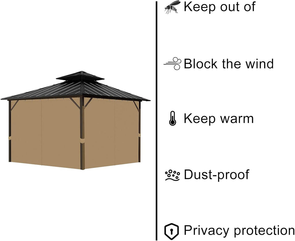 Gazebo Universal Replacement Privacy Curtain, 12'X12' Gazebo Curtains Outdoor Waterproof, 4-Panels Sidewall with Zipper for Patio, Garden and Backyard (Only Curtains, 12'X12', Beige)