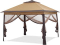 GDY 11x11 Pop Up Canopy Tent, Outdoor Canopy with Netting, Outdoor Gazebo for Backyard, Tent with Handbag, Brown.