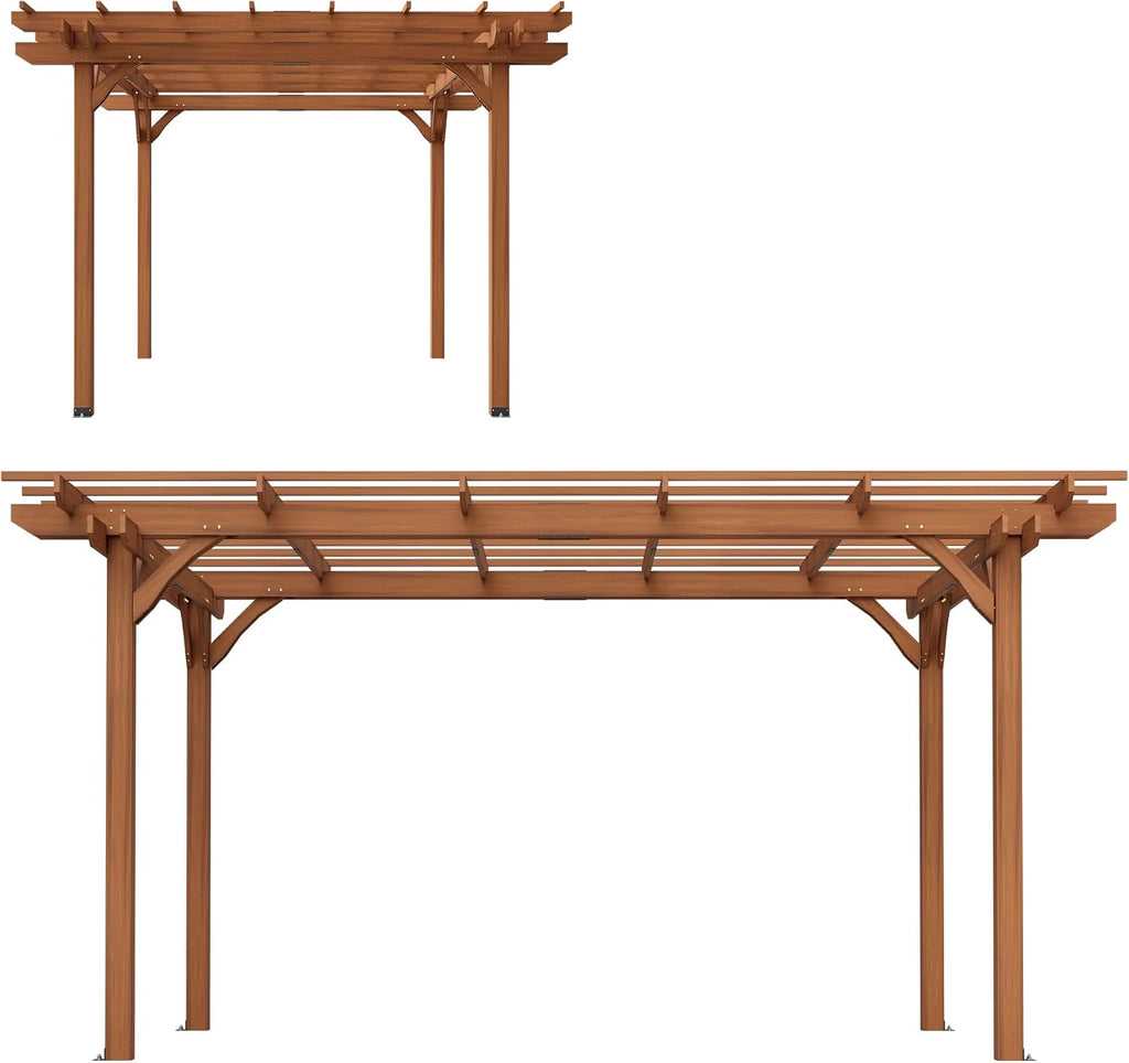 YOPTO 12 x 10 FT Outdoor Wood Pergola,Wooden Grape Pergola Gazebo,Climbing Plant Support for Garden,Backyard,Deck,Easy to Assemble,Brown