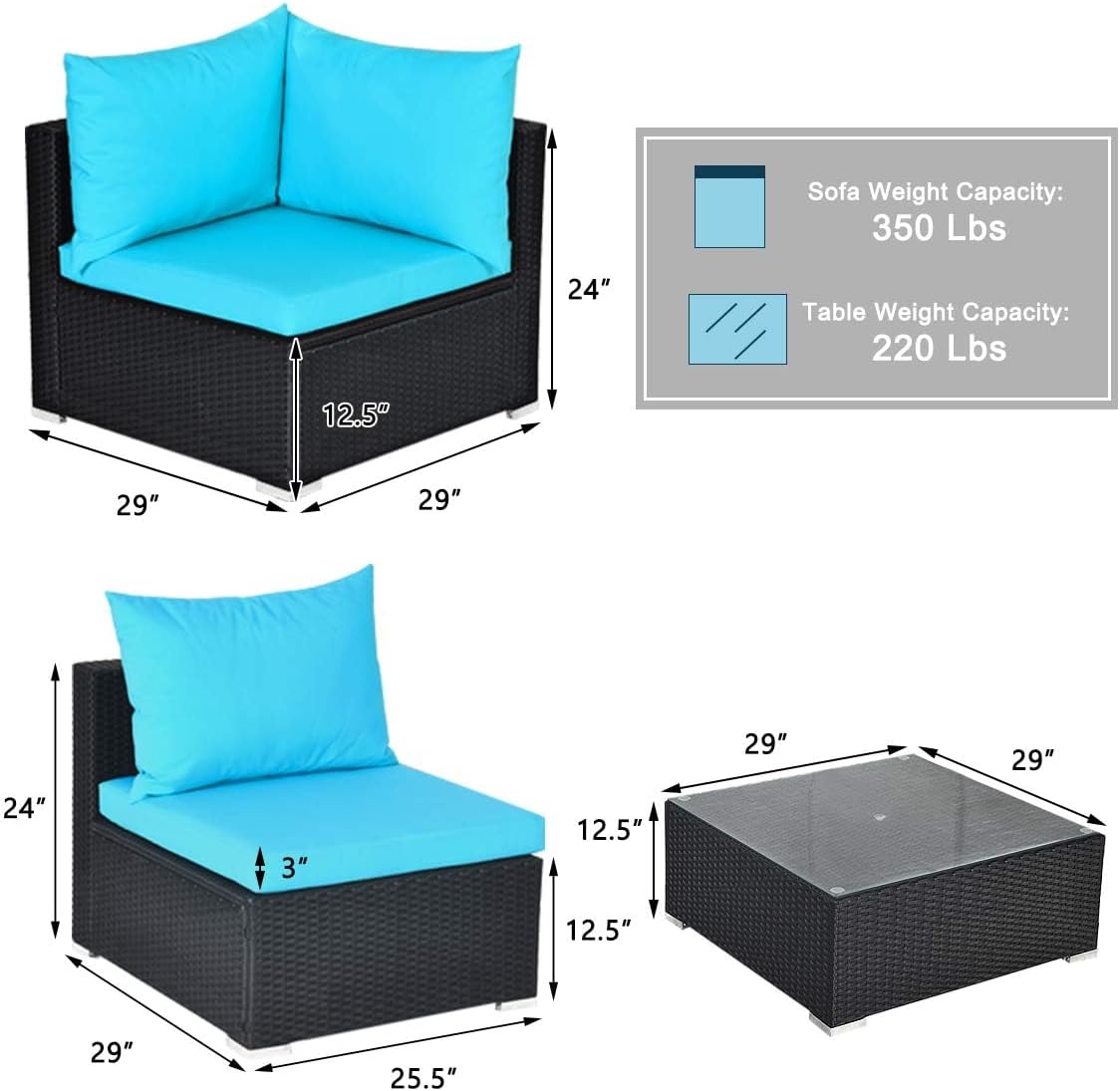 HAPPYGRILL 7 Pieces Patio Furniture Set Outdoor Rattan Wicker Sectional Sofa Set with Cushions & Pillows & Coffee Table for Garden Lawn