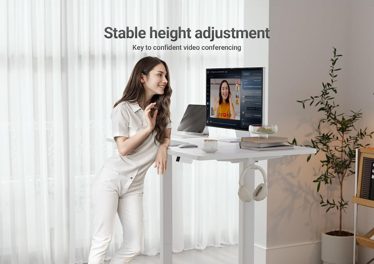 YDN Electric Standing Desk Adjustable Height, 63 x 24 Inches Stand up Desk with Cable Management, Home Office Desks with Splice Board & White Frame, White Top