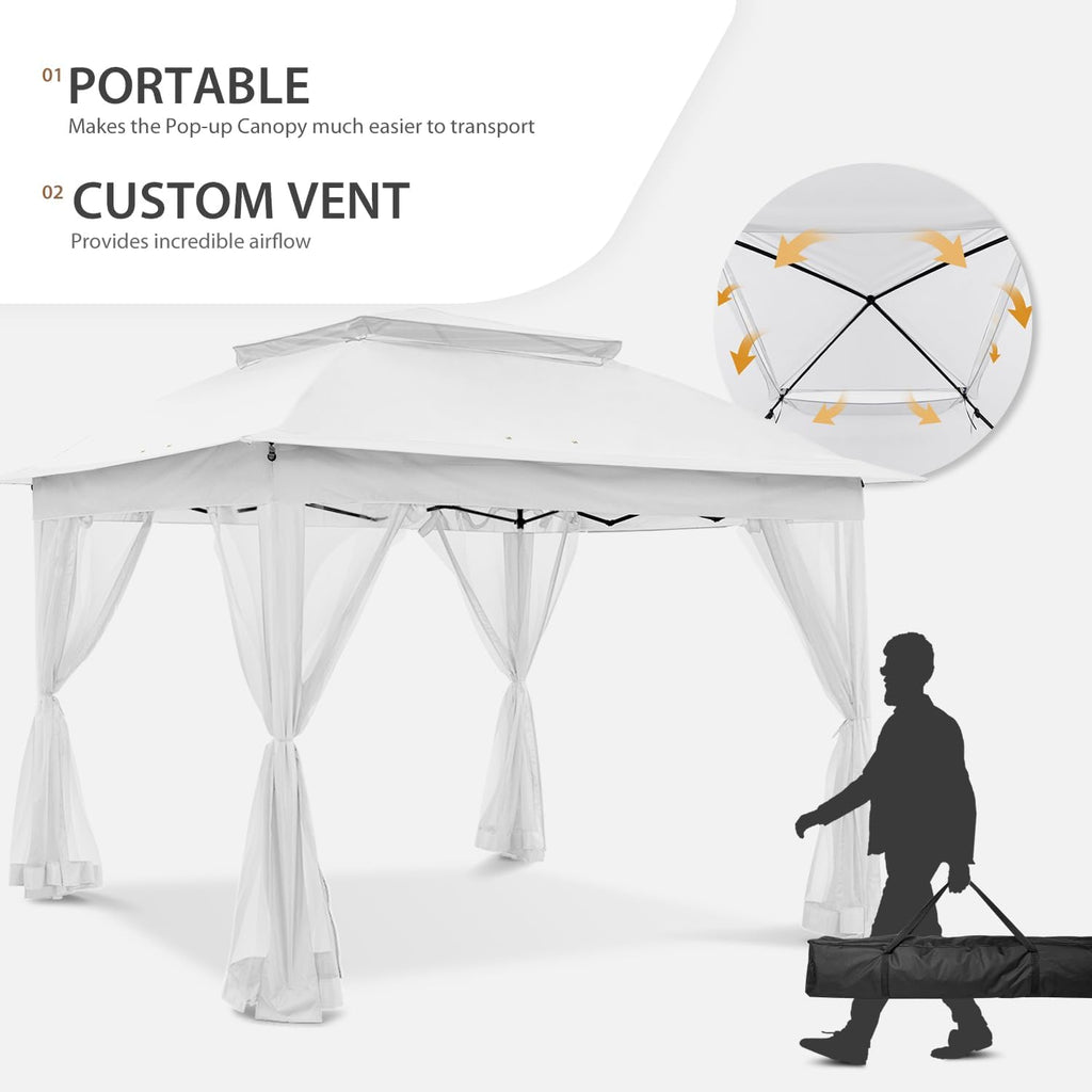 COOS BAY 11x11 Pop Up Gazebo with Mesh Netting, Instant Outdoor Canopy Tent, Water Resistant Shelter with UPF 50+ UV Protection, 121 Sq Ft Coverage, White