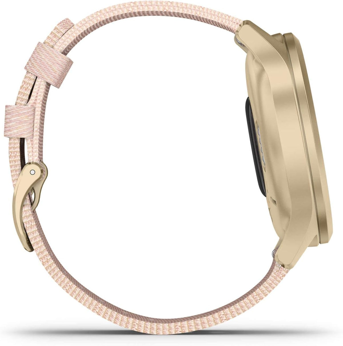 Garmin vivomove Style, Hybrid Smartwatch with Real Watch Hands and Hidden Color Touchscreen Displays, Gold with Pink Woven Nylon Band (Renewed)