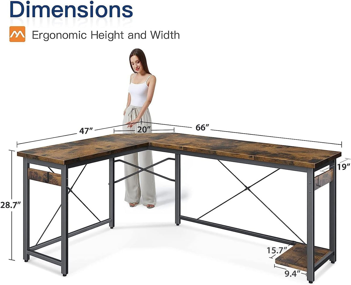 Coleshome 66' L Shaped Larger Gaming Desk, Corner Computer Desk, Sturdy Home Office Computer Table, Writing Workstation, Vintage