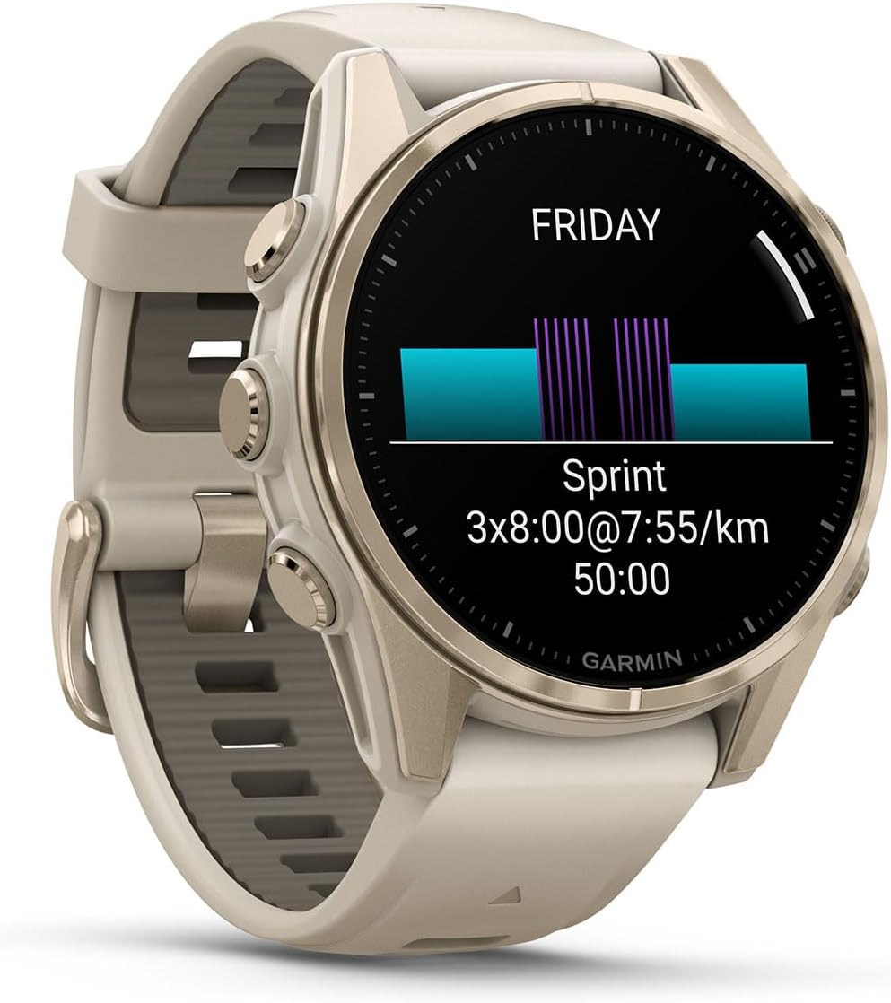PlayBetter Garmin Fenix 8 AMOLED Sapphire (43mm, Soft Gold/Dark Sandstone) Multisport GPS Smartwatch Bundle - 1.3' Touchscreen, Built-in LED Flashlight Portable Charger & Screen Protectors