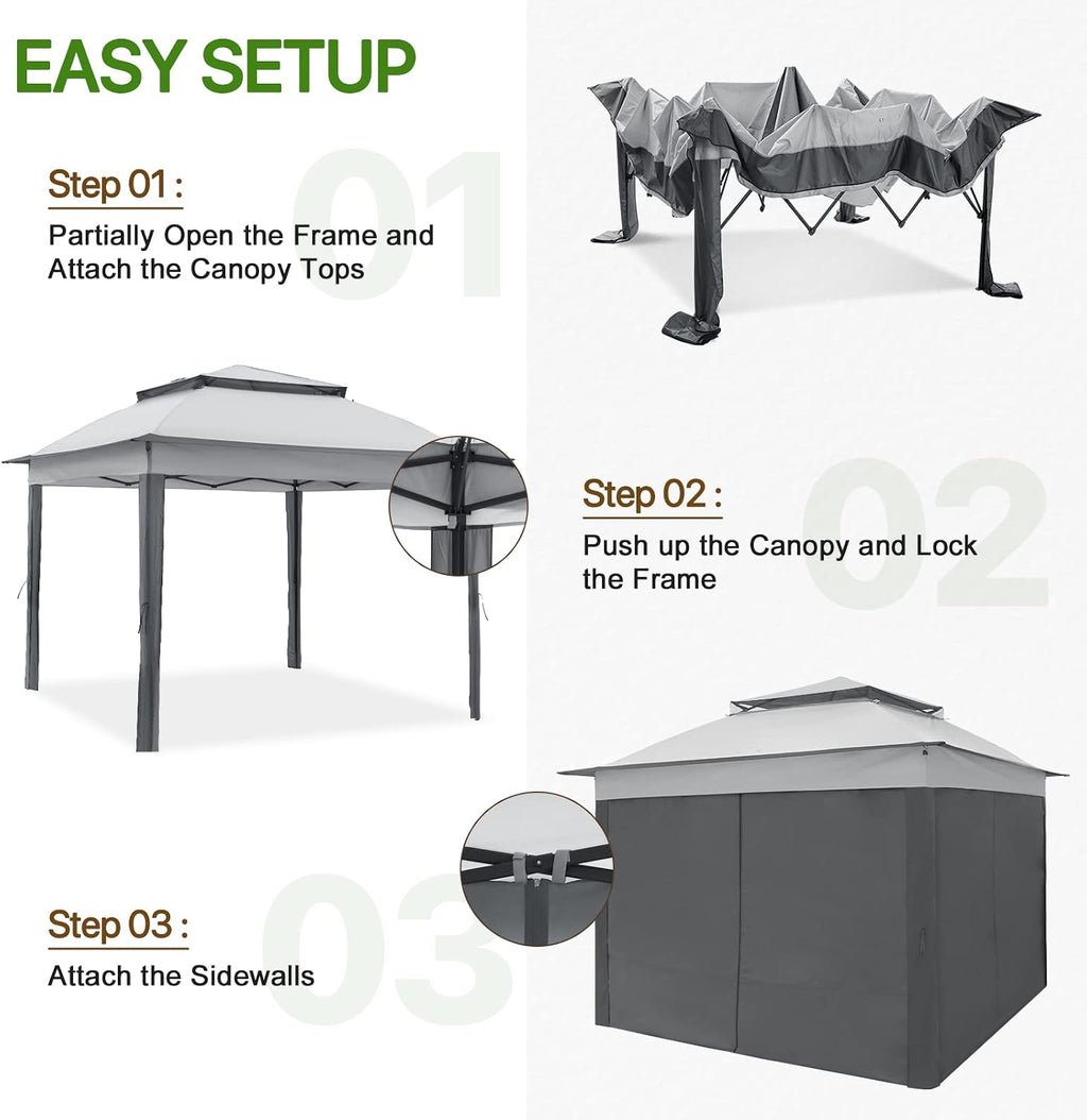 COOS BAY 11x11 Pop Up Gazebo with 4 Sidewalls, Instant Outdoor Canopy Tent with UPF 50+ UV Protection, Water Resistant Shelter with Carry Bag, Stakes & Ropes, Gray