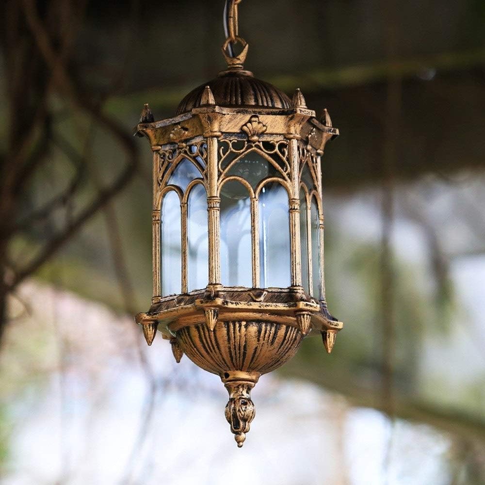 Traditional European Victoria Retro Outdoor Lamp Fitting Waterproof Vintage Ceiling Hanging Light E27 Decoration Pavilion Garden Porch Glass Lantern Chandelier Lighting Flush Mount Light