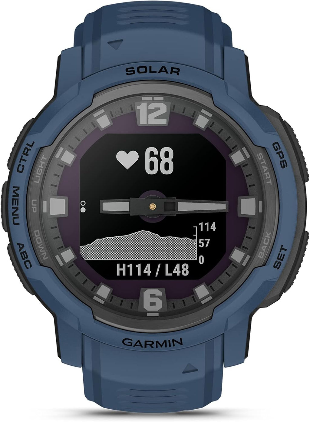 Garmin Instinct Crossover Solar, Rugged Hybrid Smartwatch with Solar Charging Capabilities, Analog Hands and Digital Display, Tidal Blue