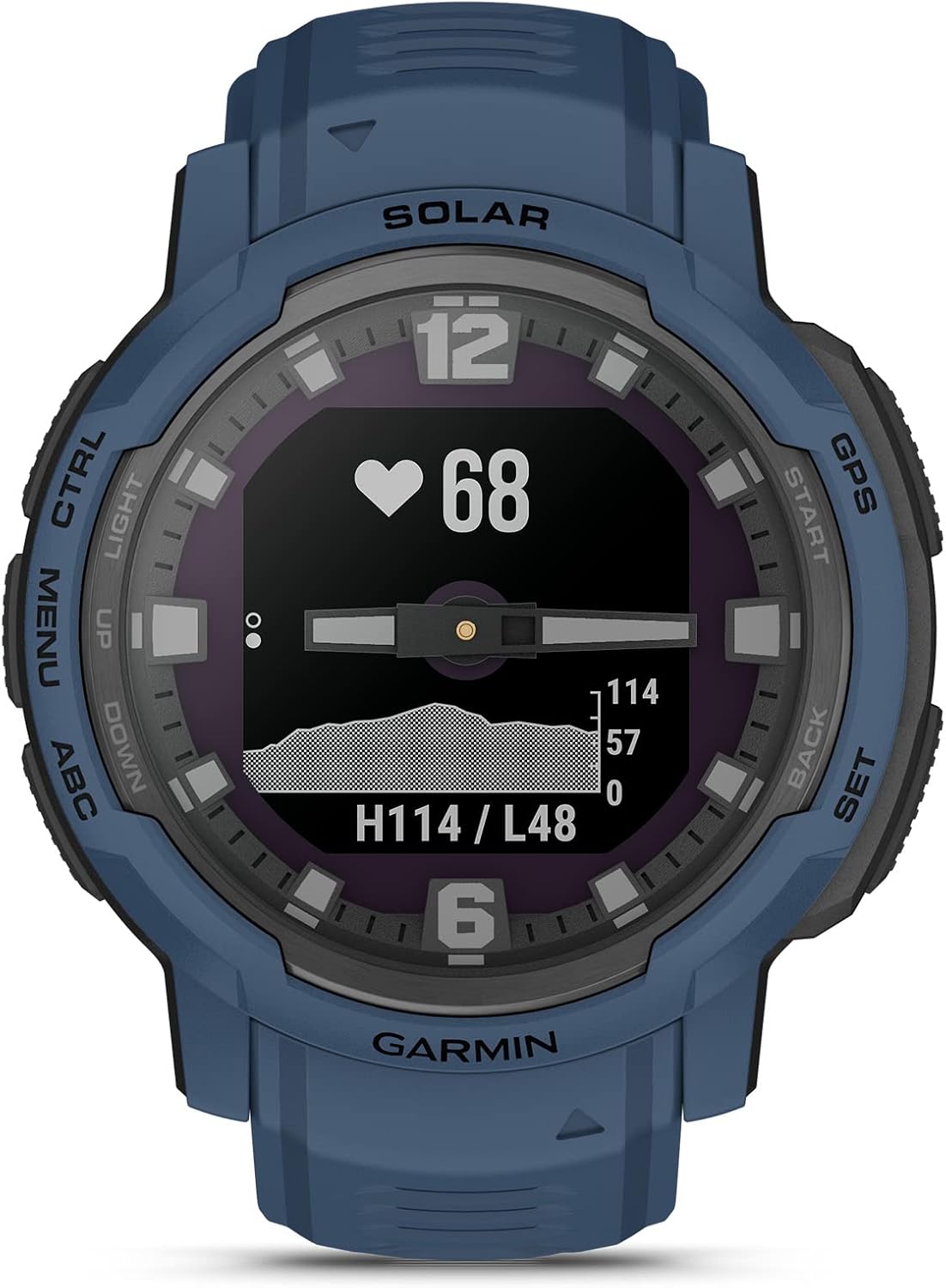 Garmin Instinct Crossover Solar, Rugged Hybrid Smartwatch with Solar Charging Capabilities, Analog Hands and Digital Display, Tidal Blue