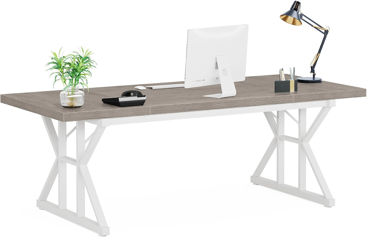 Tribesigns 70.8-Inch Executive Desk, Large Computer Office Desk Workstation, Modern Simple Style Laptop Desk Study Writing Table Business Furniture for Home Office (Grey/White, 70.8 Inch)
