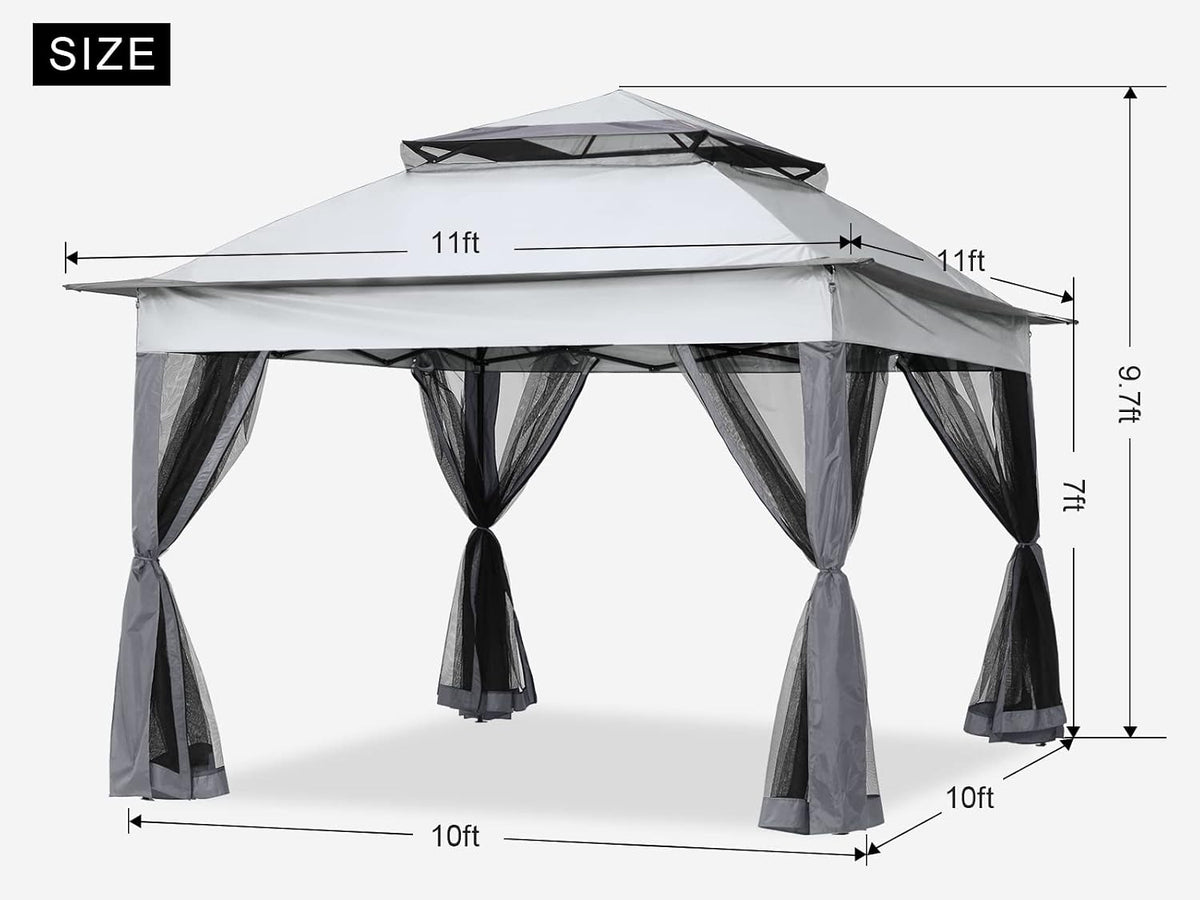MASTERCANOPY Patio Gazebo Outdoor Pop Up Gazebo with Mesh Walls (11x11,Dark Gray)