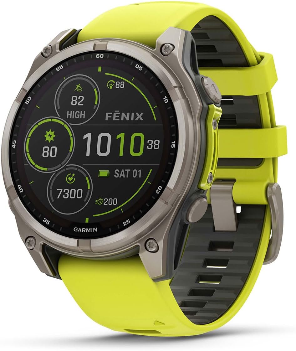 PlayBetter Garmin Fenix 8 Solar Sapphire (47mm, Titanium/Amp Yellow) Multisport GPS Smartwatch Bundle - 1.4' Touchscreen, Built-in LED Flashlight Portable Charger & Screen Protectors