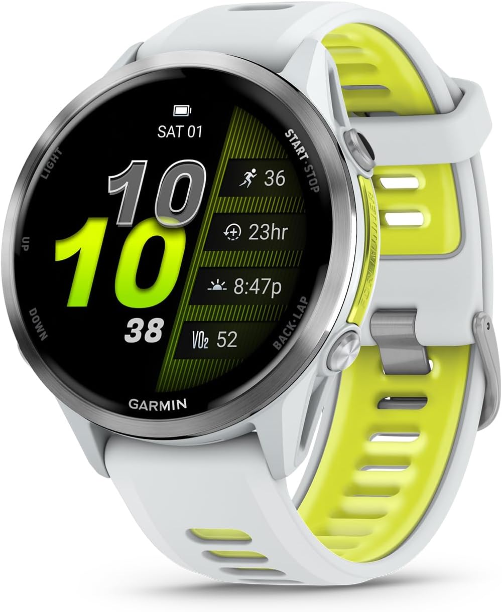 Garmin Forerunner 970 Running Smartwatch, GPS Fitness Smart Watch for Men and Women, Titanium with Whitestone Case and Whitestone/Translucent Amp Yellow Band Bundle with P-Bank + More