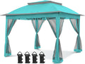 COOS BAY 11x11 Pop Up Gazebo with Mesh Netting, Instant Outdoor Canopy Tent, Water Resistant Shelter with UPF 50+ UV Protection, 121 Sq Ft Coverage, Aqua Blue