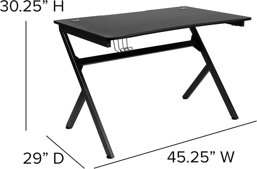 Flash Furniture Duncan Gaming Desk 45.25' x 29' Computer Table Gamer Workstation with Headphone Holder and 2 Cable Management Holes, Set of 1,Black