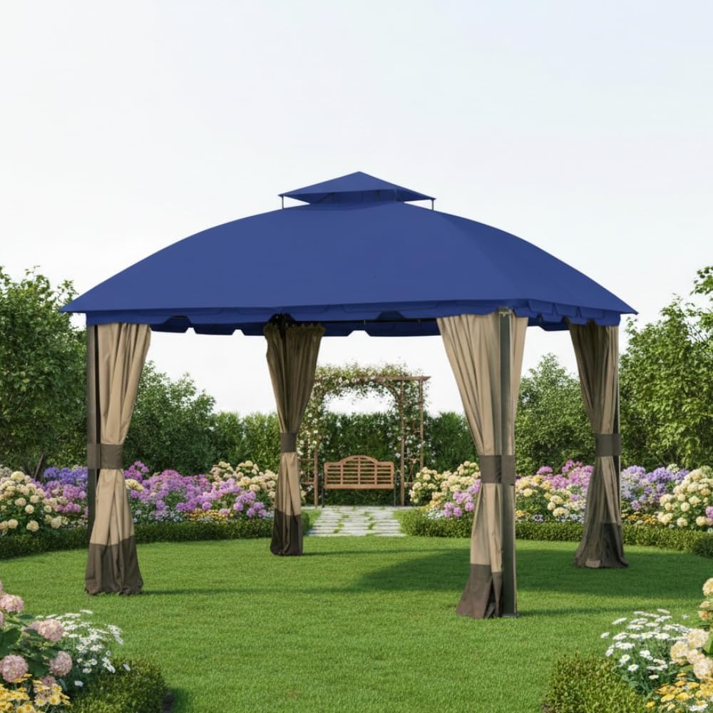 Garden Winds Reinforced RipLock 350 Replacement Canopy Top Cover Compatible with South Hampton 11' x 13' Gazebo Models L-GZ215PST-A, L-GZ659PST, 810138517, 810046339, A111011500 - True Navy