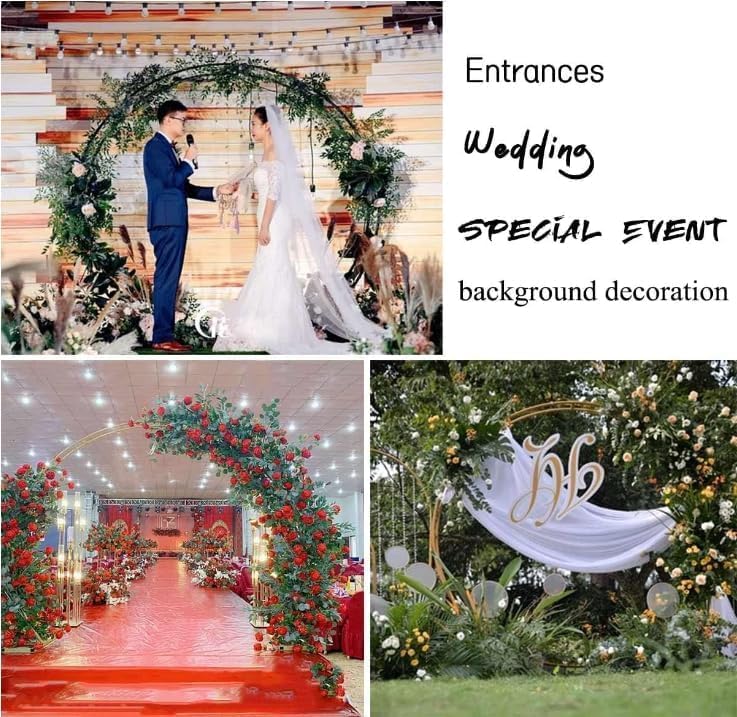 Round Rose Garden Pavilion Arch, Heavy Duty Metal Wedding Arch, Rust-Proof Round Backdrop Party Decoration Moon Gate with Base (Size: 2.4x2.8m, Color: Black)(Size:2.2x2.6m,Color:Yellow)