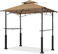 Eurmax USA 5x8 Grill Gazebo Shelter for Patio and Outdoor Backyard BBQ's, Double Tier Soft Top Canopy and Steel Frame with Bar Counters, Bonus LED Light X2(Khaki)