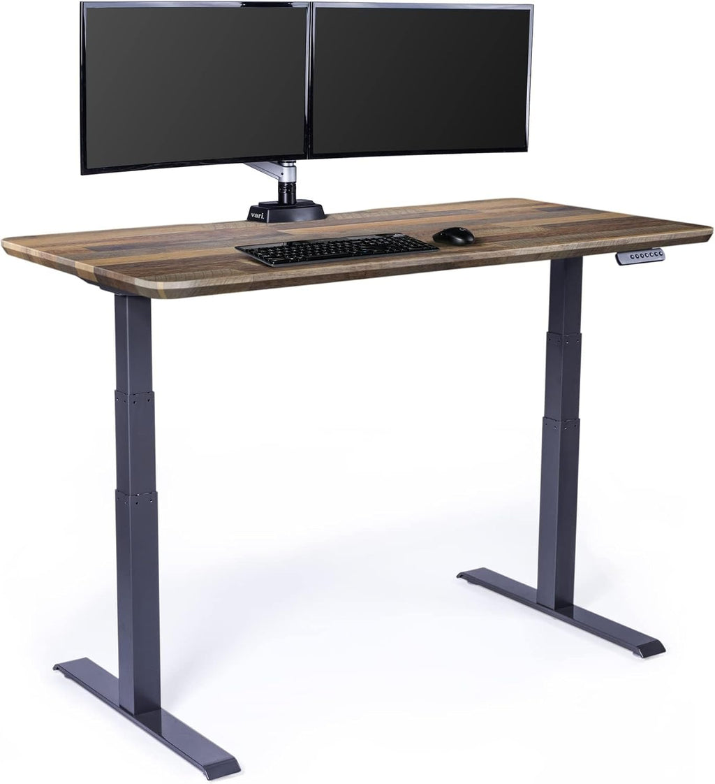 Vari Classic Electric Standing Desk - VariDesk Height Adjustable Sit/Stand Desk - Dual Motor with Memory Presets, Stable T-Style Legs - Gaming or Home Office Workstation - 60'x30', Reclaimed Wood