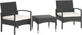 RELAX4LIFE 3-Piece Patio Furniture Set - Rattan Conversation Set, Wicker Bistro Set w/2 Chairs, Glass Coffee Table, Steel Frame, Outdoor Chairs Set for Yard Balcony, Front Porch Furniture (Off White)