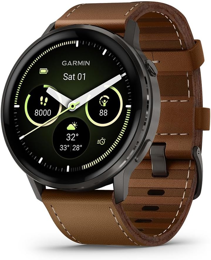 Garmin 010-03014-03 Venu 4, 45 mm Smartwatch, Slate with Black Band and Brown Leather Band Bundle with Deco Essentials Exclusive 26 Month CPS Enhanced Protection Pack