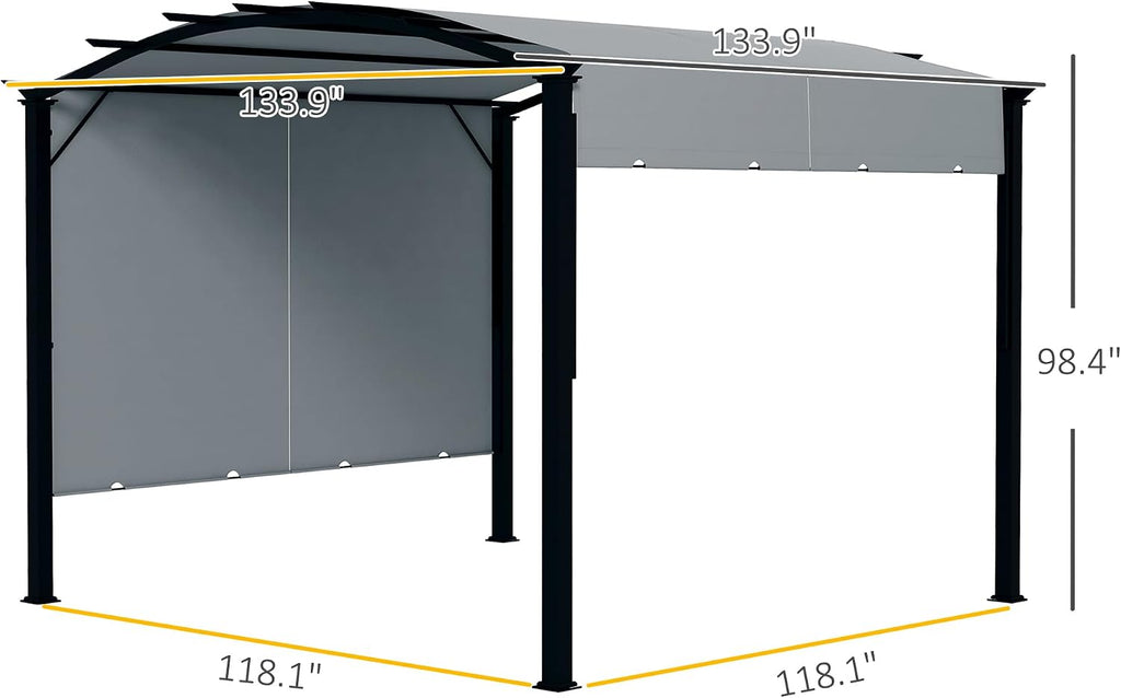 Outsunny 11' x 11' Outdoor Retractable Pergola Canopy, Arched Sun Shade Shelter, Metal Frame Patio Canopy for Backyard, Garden, Porch, Beach, Gray