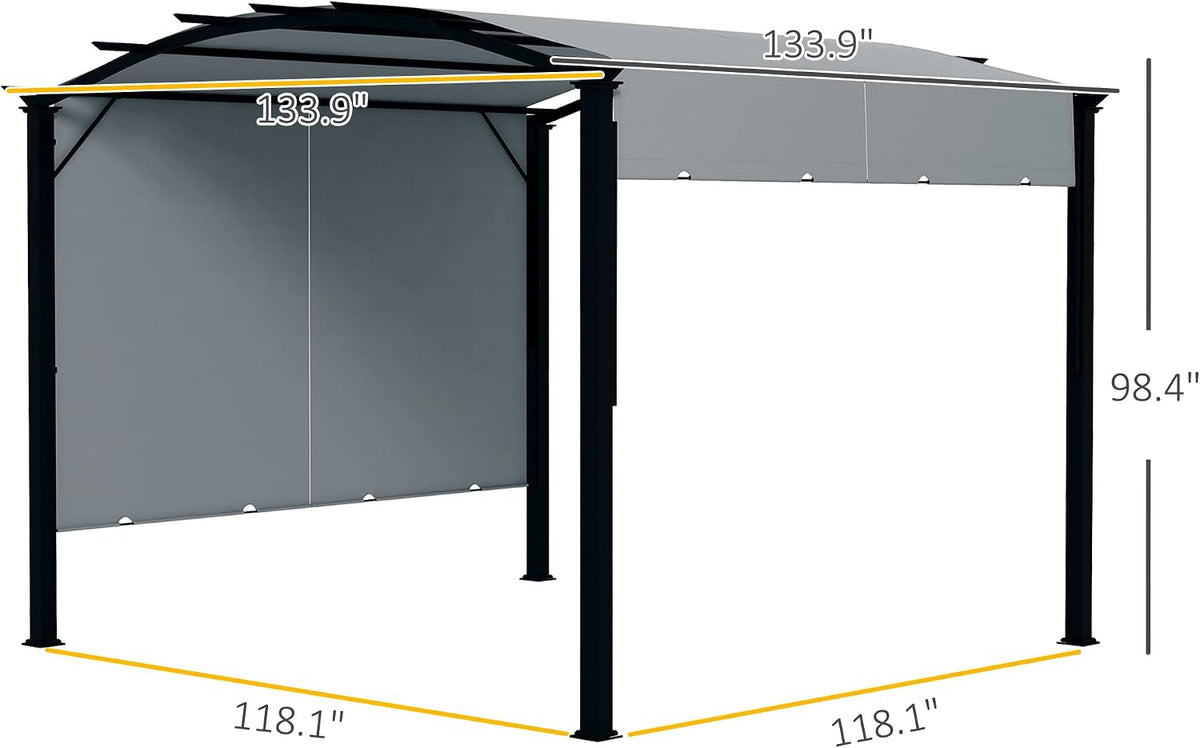Outsunny 11' x 11' Outdoor Retractable Pergola Canopy, Arched Sun Shade Shelter, Metal Frame Patio Canopy for Backyard, Garden, Porch, Beach, Gray
