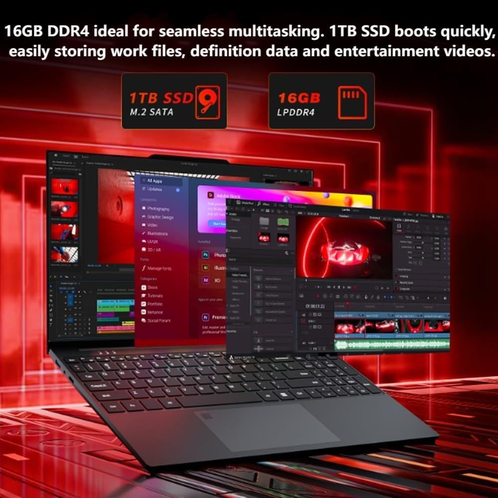 DUNHOO Laptop, 15.6 inch Laptops with N150 Processor(Beat to i3-1115G4, up to 3.6GHz), Gaming Laptop 16GB RAM 1TB SSD, Laptops Computer Metal Shell, Fingerprint Unlock, MINI HDMI 100W Webcam Numpad