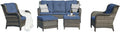Rilyson Outdoor Patio Wicker Furniture Set - 5 Piece Rattan Patio Conversation Sectional Sofa Set with 1 Couch,2 Armchairs,2 Ottomans for Porch Deck Garden(Mixed Grey/Blue)