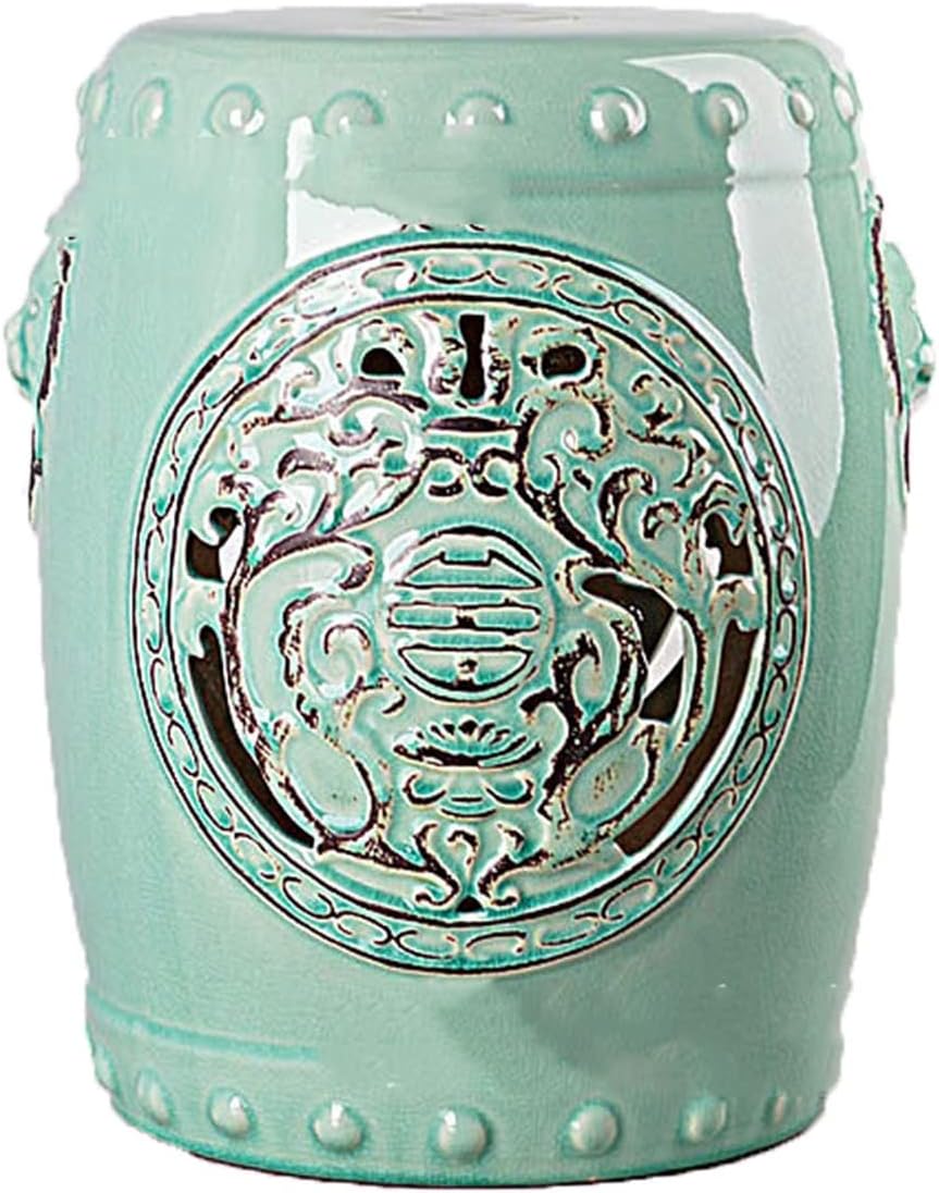 Decorative Garden stools, Ceramic Drum Stool, Dressing Stool, Chinese Round Pier, Ceramic Chair, Garden Pavilion Stool, Home Decoration.(Sky Blue)