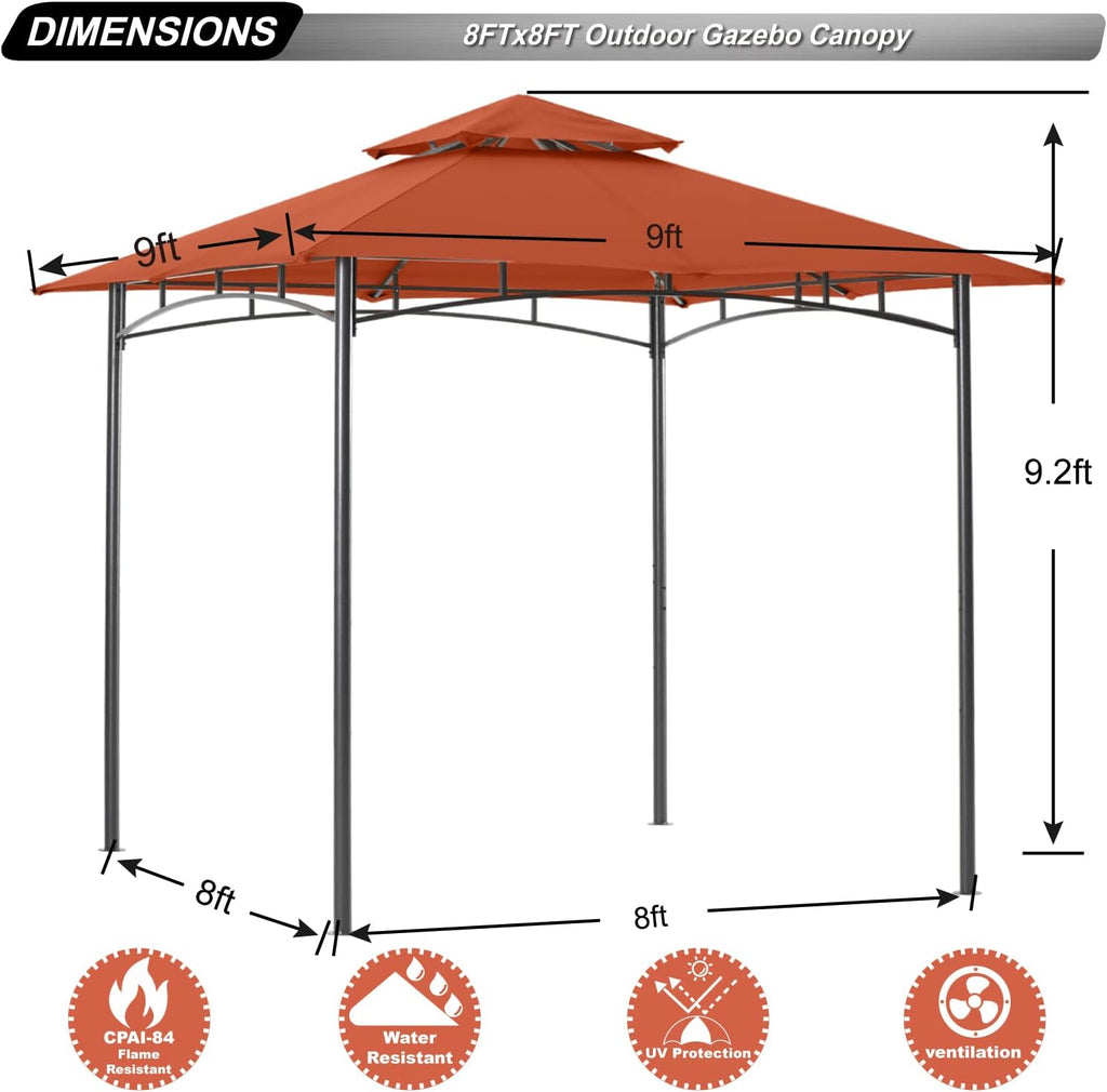 ABCCANOPY Gazebos for Patios 8x8 - Outdoor Steel Frame Gazebo for Lawn Backyard Garden Deck (Rust Red)