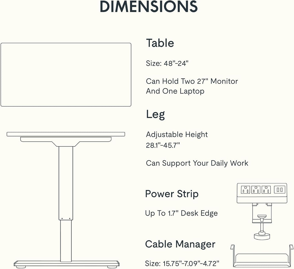 FLEXISPOT EN2 Whole-Piece Standing Desk with Clamp Power Strip, 48 x 24'' Electric Stand Up Height Adjustable Desk with Cable Management (Black Frame + 48' Maple Desktop, 2 Packages)