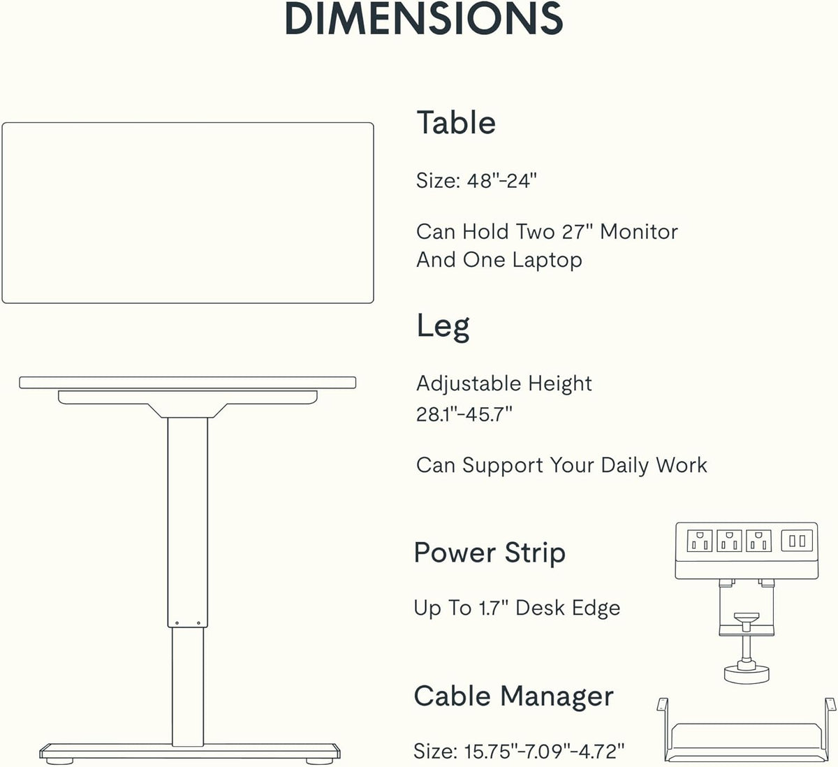 FLEXISPOT EN2 Whole-Piece Standing Desk with Clamp Power Strip, 48 x 24'' Electric Stand Up Height Adjustable Desk with Cable Management (Gray Frame + 48' Mahogany Top, 2 Packages)