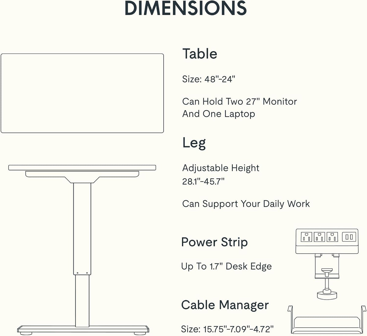 FLEXISPOT EN2 Whole-Piece Standing Desk with Clamp Power Strip, 48 x 24'' Electric Stand Up Height Adjustable Desk with Cable Management (Black Frame + 48' Rustic Brown Desktop, 2 Packages)