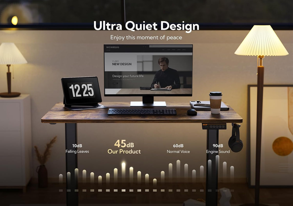 Claiks Electric Height Adjustable Stand Up Desk, 35x20 Inches Sit Stand Desk for Home Office, Rustic Brown Top/Black Frame