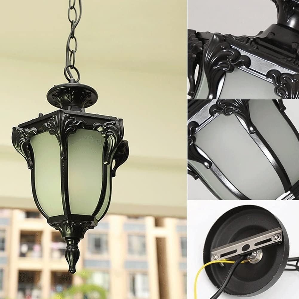 Chandelier Outdoor Aluminum Hanging Lantern, Waterproof Glass Chandelier, Corridor Courtyard Decoration Ceiling Aisle Villa Garden Pavilion Grapee Light/Black/31 * 50Cm