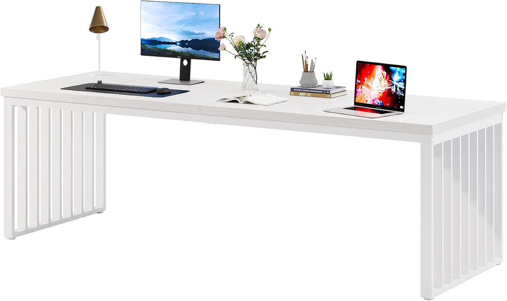 Tribesigns 78.74' Extra Long Computer Desk 2 Person Desk, Double Long Table with Heavy Duty Metal Frame, Double Workstation Study Table for Home Office (Without Chair) (White)