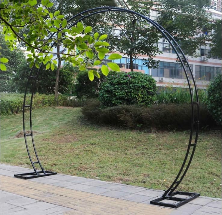 Round Rose Garden Pavilion Arch, Heavy Duty Metal Wedding Arch, Rust-Proof Round Backdrop Party Decoration Moon Gate with Base (Size: 2.4x2.8m, Color: Black)(Size:2x2.4m,Color:Yellow)